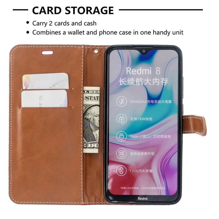For Xiaomi Redmi 8 Color Matching Denim Texture Horizontal Flip PU Leather Case with Holder & Card Slots & Wallet & Lanyard