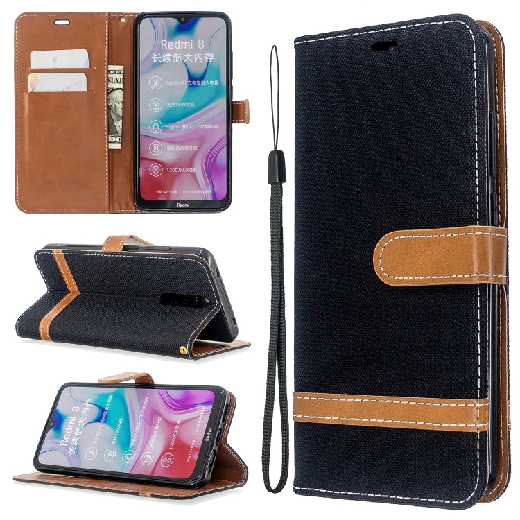 For Xiaomi Redmi 8 Color Matching Denim Texture Horizontal Flip PU Leather Case with Holder & Card Slots & Wallet & Lanyard