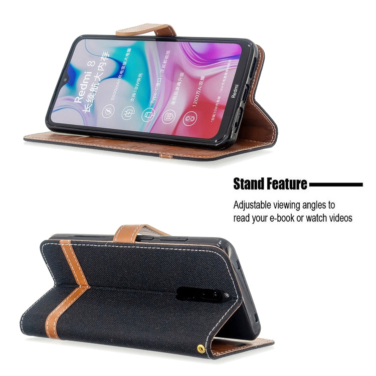 For Xiaomi Redmi 8 Color Matching Denim Texture Horizontal Flip PU Leather Case with Holder & Card Slots & Wallet & Lanyard