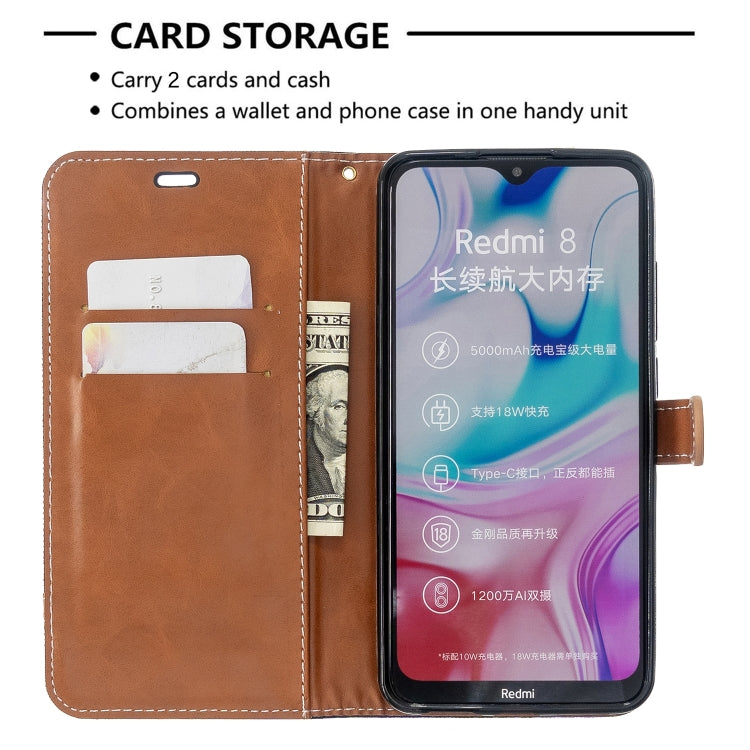 For Xiaomi Redmi 8 Color Matching Denim Texture Horizontal Flip PU Leather Case with Holder & Card Slots & Wallet & Lanyard