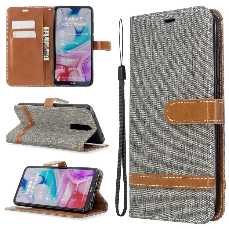 For Xiaomi Redmi 8 Color Matching Denim Texture Horizontal Flip PU Leather Case with Holder & Card Slots & Wallet & Lanyard