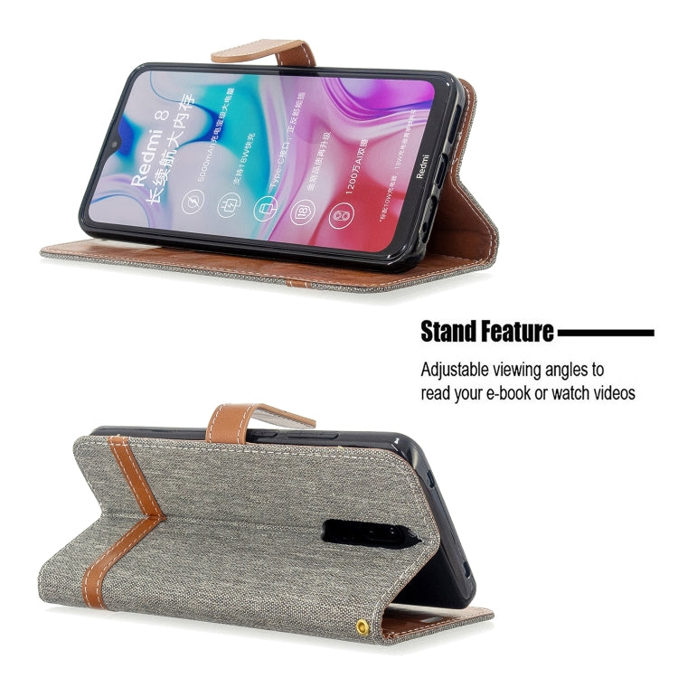 For Xiaomi Redmi 8 Color Matching Denim Texture Horizontal Flip PU Leather Case with Holder & Card Slots & Wallet & Lanyard