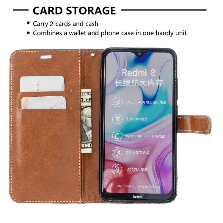 For Xiaomi Redmi 8 Color Matching Denim Texture Horizontal Flip PU Leather Case with Holder & Card Slots & Wallet & Lanyard