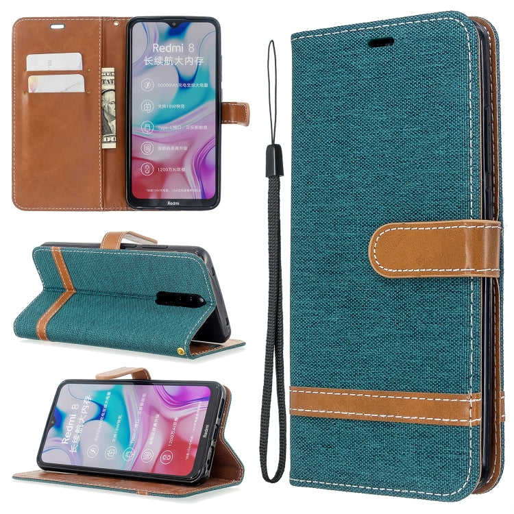 For Xiaomi Redmi 8 Color Matching Denim Texture Horizontal Flip PU Leather Case with Holder & Card Slots & Wallet & Lanyard