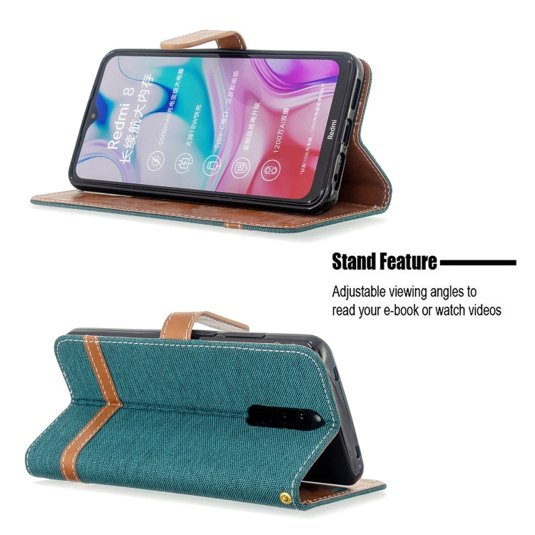 For Xiaomi Redmi 8 Color Matching Denim Texture Horizontal Flip PU Leather Case with Holder & Card Slots & Wallet & Lanyard
