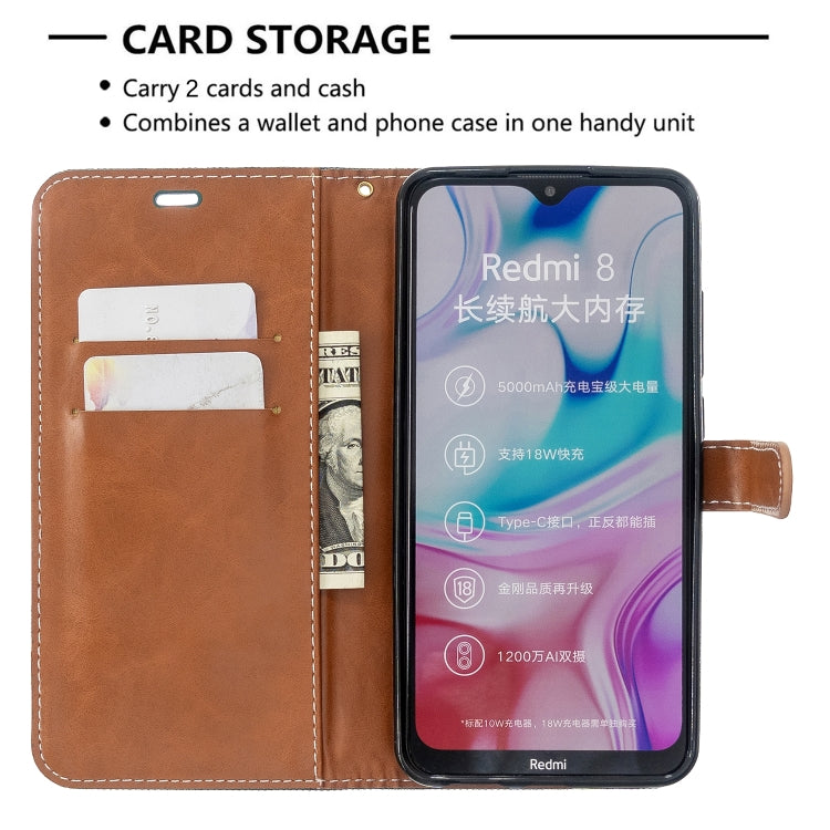For Xiaomi Redmi 8 Color Matching Denim Texture Horizontal Flip PU Leather Case with Holder & Card Slots & Wallet & Lanyard