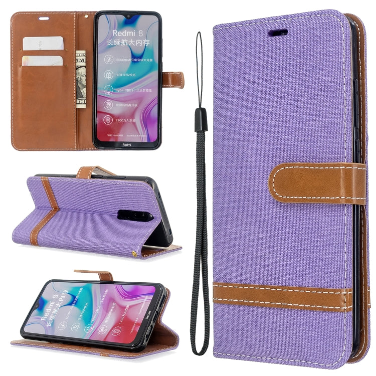 For Xiaomi Redmi 8 Color Matching Denim Texture Horizontal Flip PU Leather Case with Holder & Card Slots & Wallet & Lanyard
