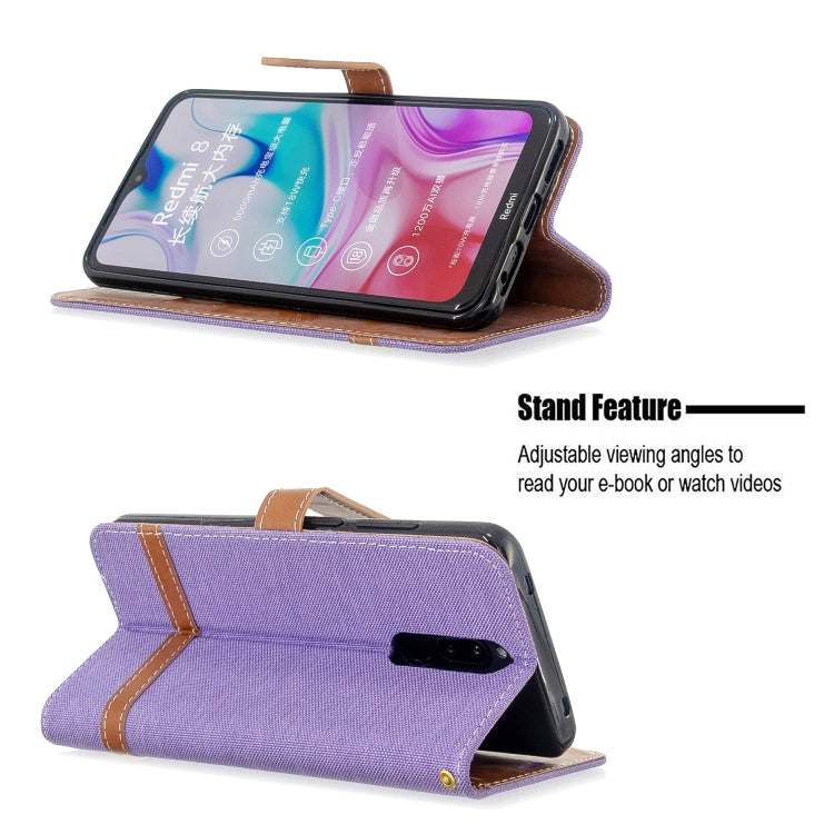 For Xiaomi Redmi 8 Color Matching Denim Texture Horizontal Flip PU Leather Case with Holder & Card Slots & Wallet & Lanyard