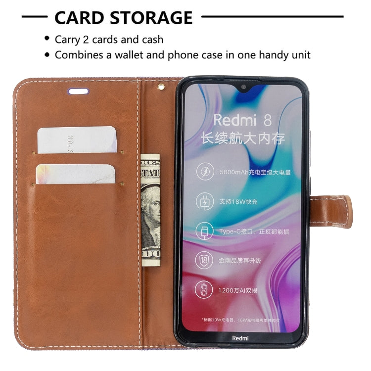 For Xiaomi Redmi 8 Color Matching Denim Texture Horizontal Flip PU Leather Case with Holder & Card Slots & Wallet & Lanyard