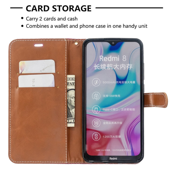 For Xiaomi Redmi 8 Color Matching Denim Texture Horizontal Flip PU Leather Case with Holder & Card Slots & Wallet & Lanyard