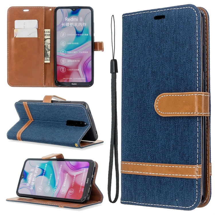 For Xiaomi Redmi 8 Color Matching Denim Texture Horizontal Flip PU Leather Case with Holder & Card Slots & Wallet & Lanyard