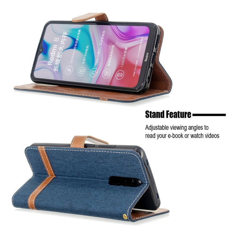 For Xiaomi Redmi 8 Color Matching Denim Texture Horizontal Flip PU Leather Case with Holder & Card Slots & Wallet & Lanyard