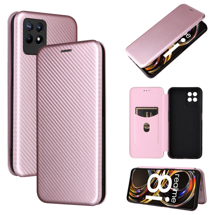 For OPPO Realme 8i Carbon Fiber Texture Horizontal Flip TPU + PC + PU Leather Case with Card Slot