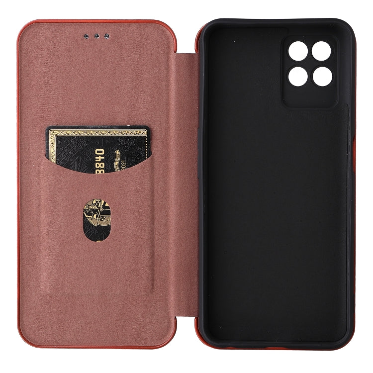 For OPPO Realme 8i Carbon Fiber Texture Horizontal Flip TPU + PC + PU Leather Case with Card Slot