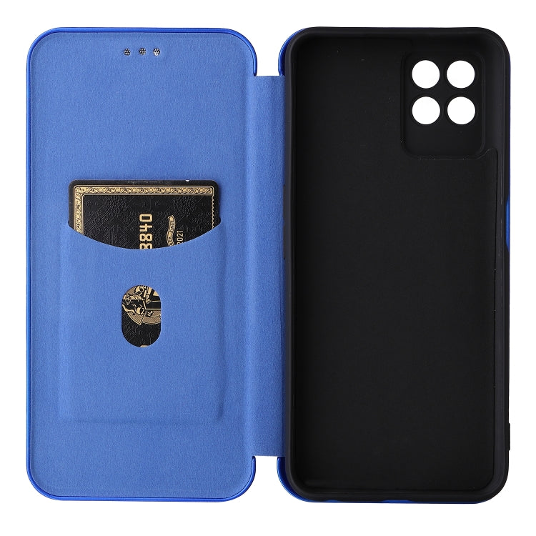 For OPPO Realme 8i Carbon Fiber Texture Horizontal Flip TPU + PC + PU Leather Case with Card Slot