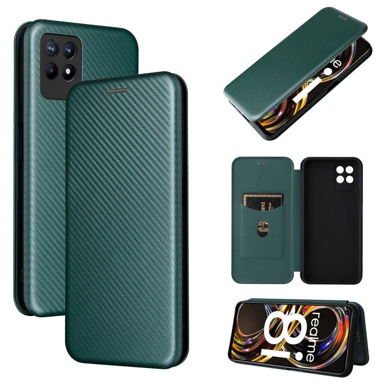 For OPPO Realme 8i Carbon Fiber Texture Horizontal Flip TPU + PC + PU Leather Case with Card Slot