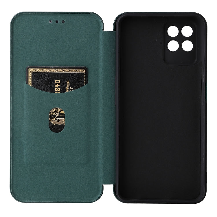 For OPPO Realme 8i Carbon Fiber Texture Horizontal Flip TPU + PC + PU Leather Case with Card Slot
