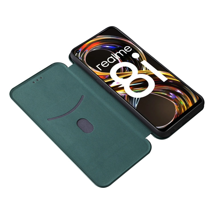 For OPPO Realme 8i Carbon Fiber Texture Horizontal Flip TPU + PC + PU Leather Case with Card Slot