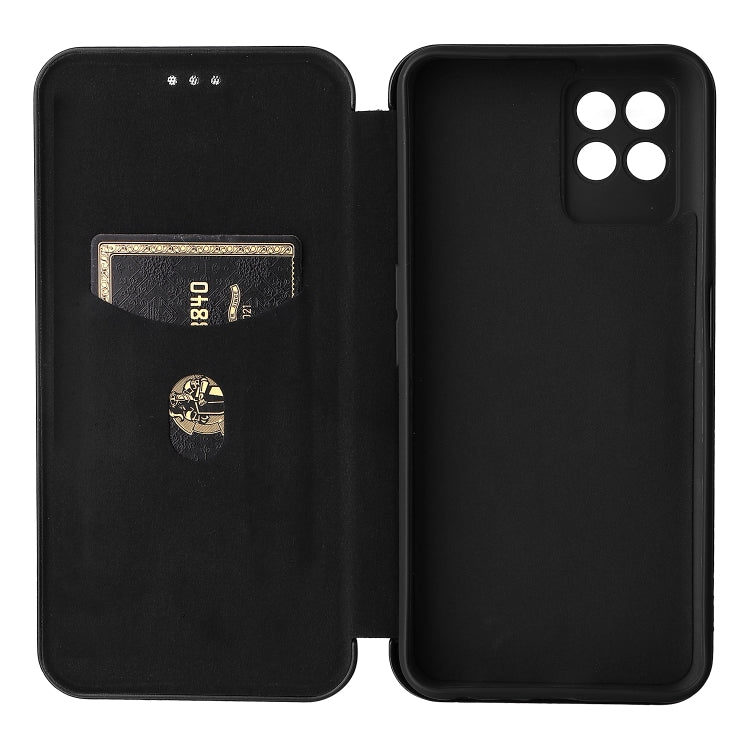 For OPPO Realme 8i Carbon Fiber Texture Horizontal Flip TPU + PC + PU Leather Case with Card Slot
