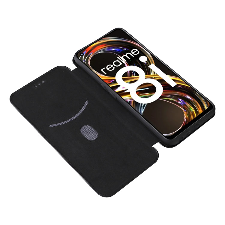 For OPPO Realme 8i Carbon Fiber Texture Horizontal Flip TPU + PC + PU Leather Case with Card Slot