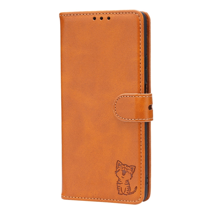 For Xiaomi Redmi 10 Embossed Happy Cat Pattern Horizontal Flip Leather Case with Holder & Card Slots & Wallet