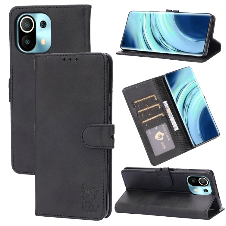 For Xiaomi Mi 11 Embossed Happy Cat Pattern Horizontal Flip Leather Case with Holder & Card Slots & Wallet