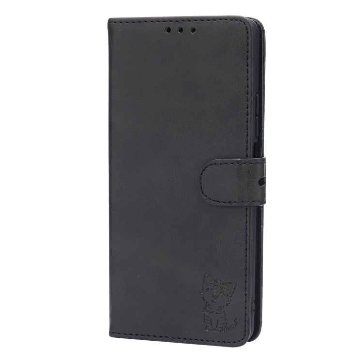 For Xiaomi Mi 11T Embossed Happy Cat Pattern Horizontal Flip Leather Case with Holder & Card Slots & Wallet