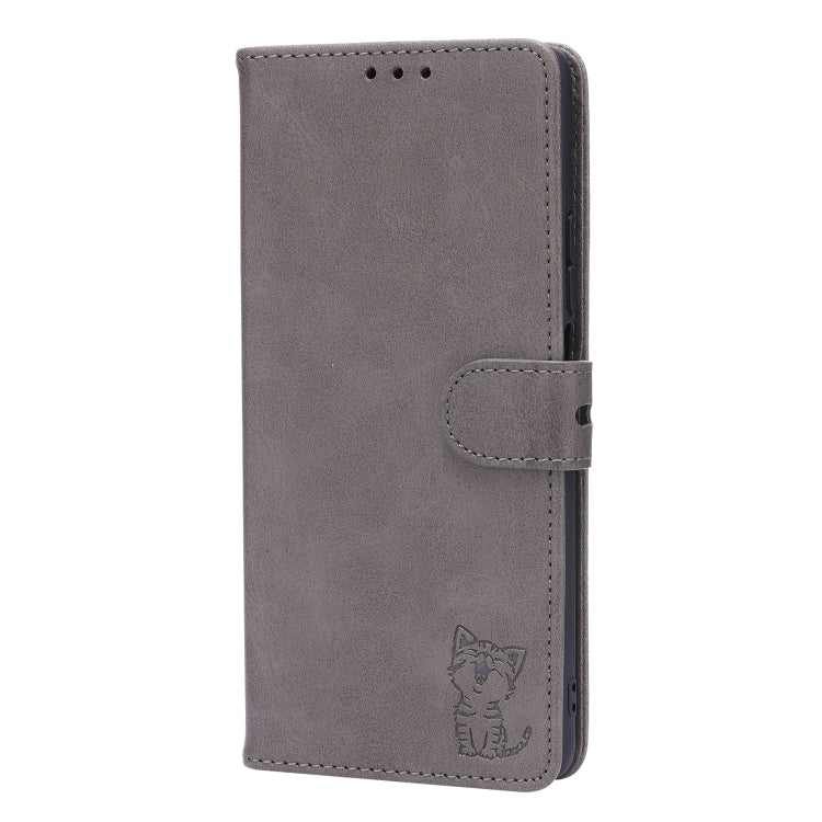 For Xiaomi Mi 11T Embossed Happy Cat Pattern Horizontal Flip Leather Case with Holder & Card Slots & Wallet