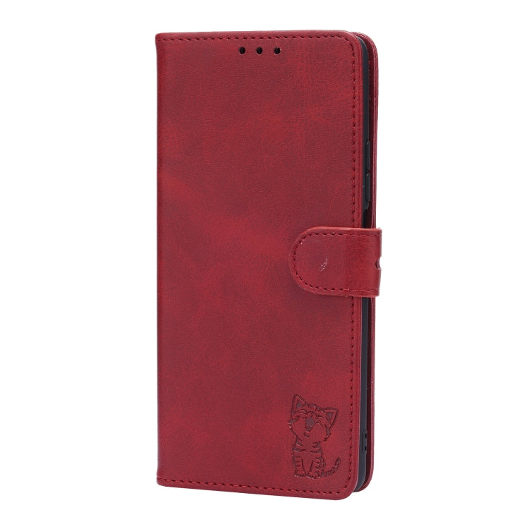 For Xiaomi Mi 11T Embossed Happy Cat Pattern Horizontal Flip Leather Case with Holder & Card Slots & Wallet