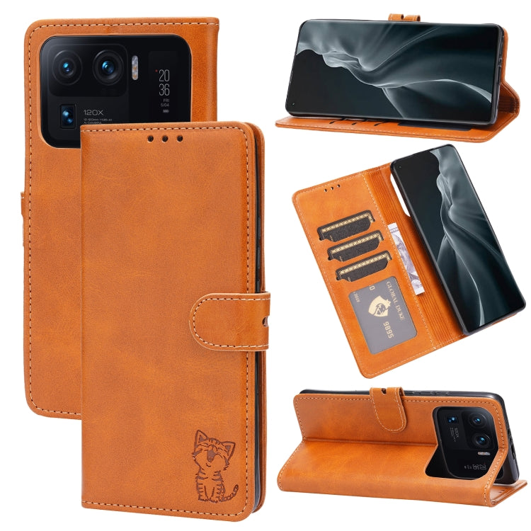 For Xiaomi Mi 11 Ultra Embossed Happy Cat Pattern Horizontal Flip Leather Case with Holder & Card Slots & Wallet