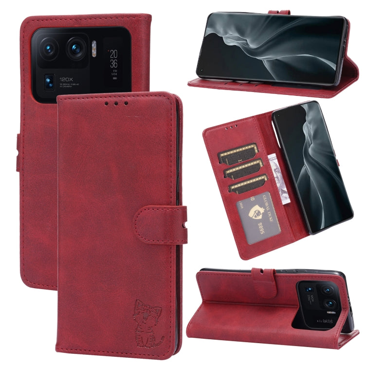 For Xiaomi Mi 11 Ultra Embossed Happy Cat Pattern Horizontal Flip Leather Case with Holder & Card Slots & Wallet