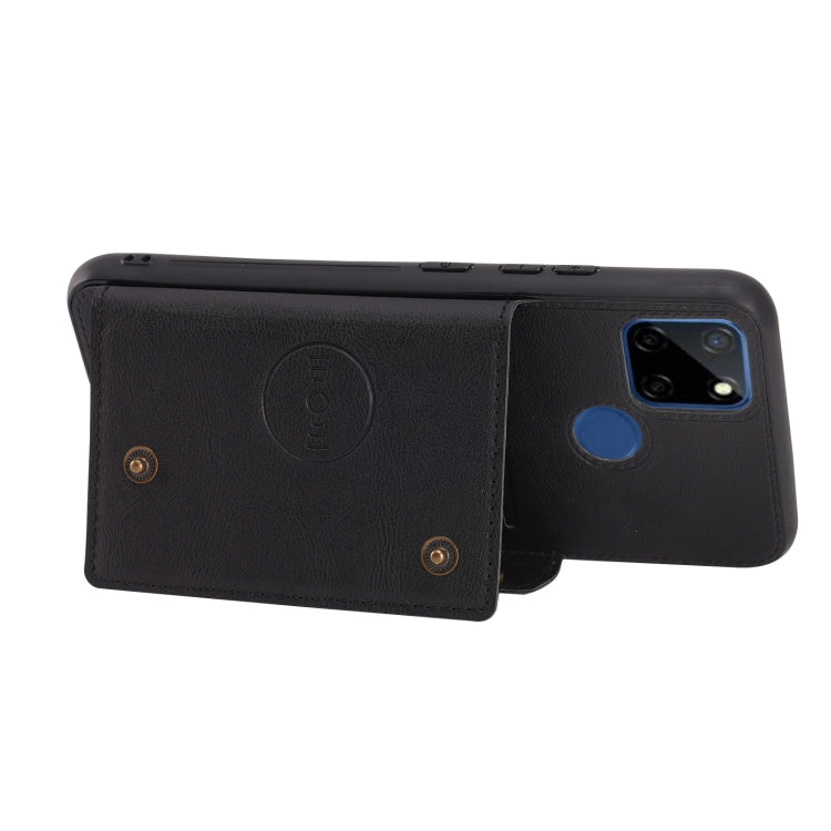 For OPPO Realme C12 Double Buckle PU + TPU Shockproof Magnetic Case with Card Slots & Holder