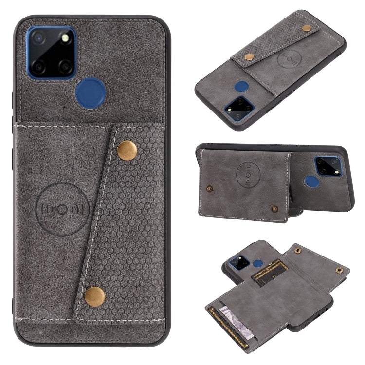 For OPPO Realme C12 Double Buckle PU + TPU Shockproof Magnetic Case with Card Slots & Holder