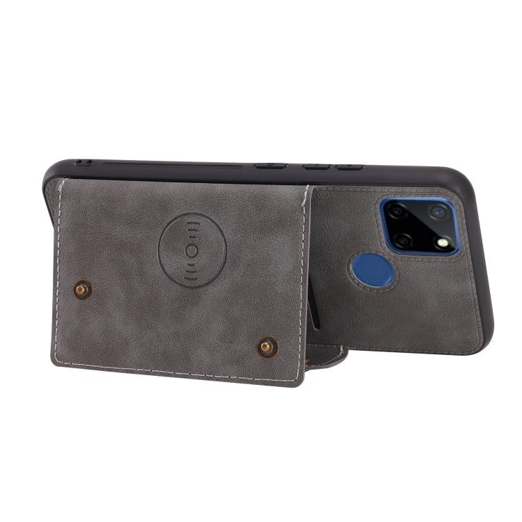 For OPPO Realme C12 Double Buckle PU + TPU Shockproof Magnetic Case with Card Slots & Holder