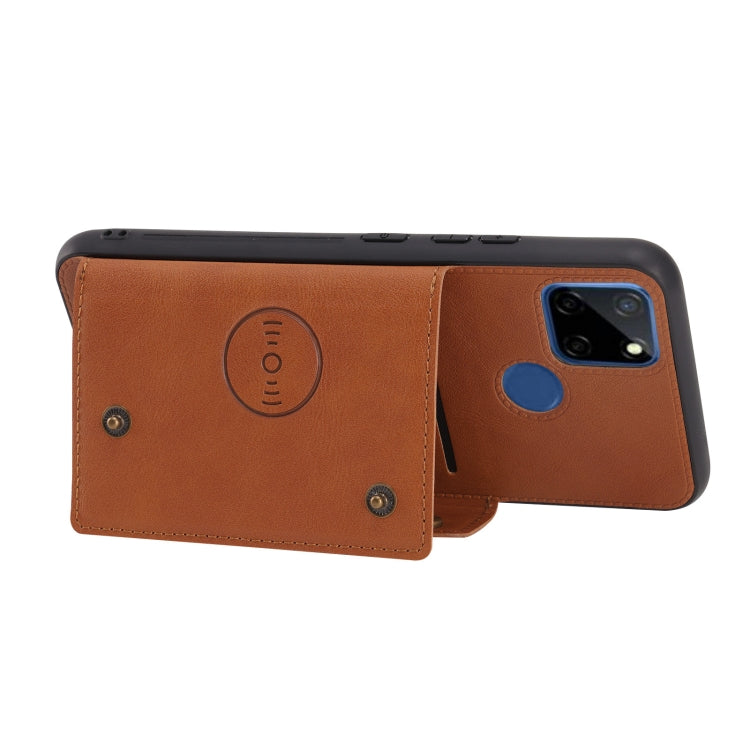 For OPPO Realme C12 Double Buckle PU + TPU Shockproof Magnetic Case with Card Slots & Holder