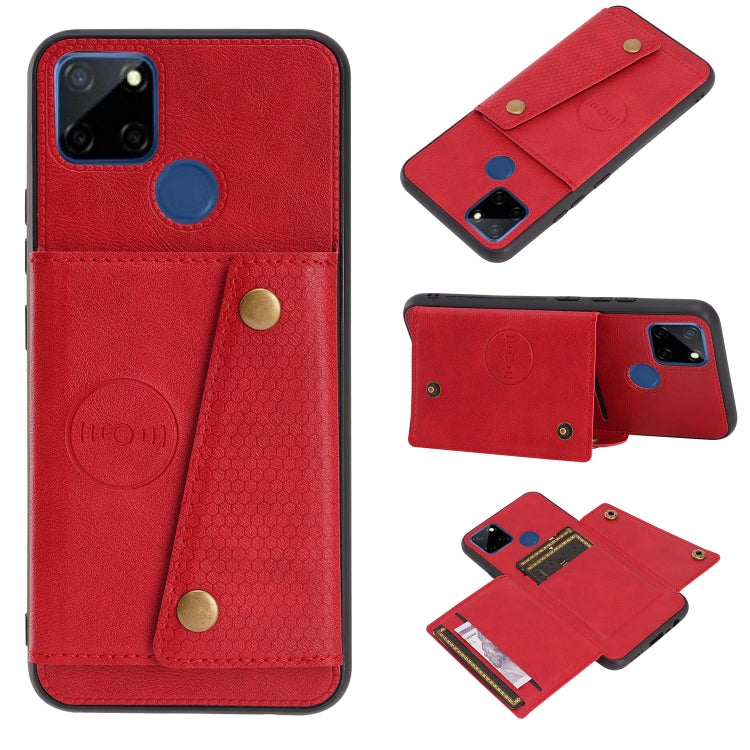 For OPPO Realme C12 Double Buckle PU + TPU Shockproof Magnetic Case with Card Slots & Holder