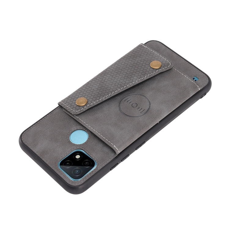 For OPPO Realme C21 Double Buckle PU + TPU Shockproof Magnetic Case with Card Slots & Holder