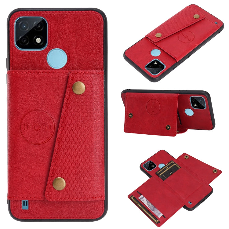 For OPPO Realme C21 Double Buckle PU + TPU Shockproof Magnetic Case with Card Slots & Holder