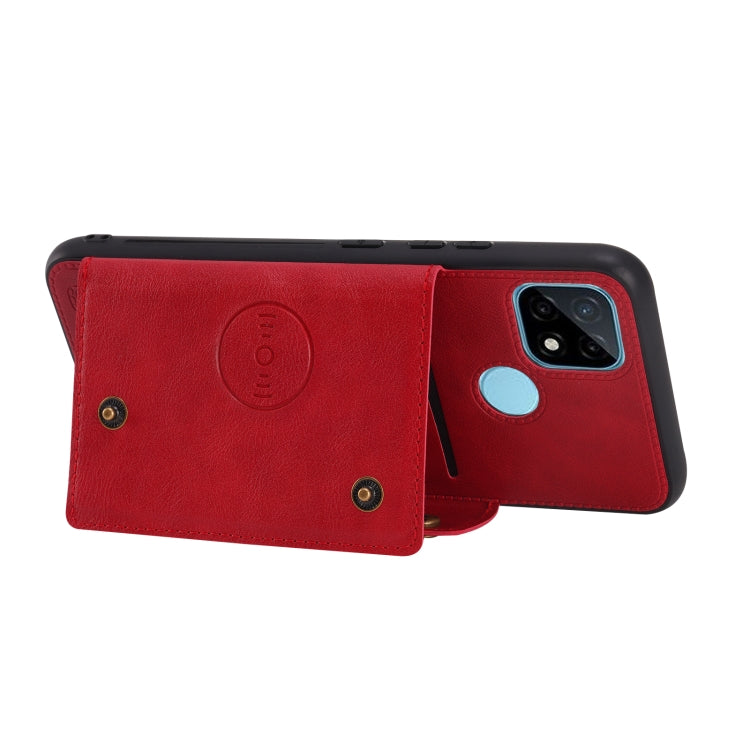 For OPPO Realme C21 Double Buckle PU + TPU Shockproof Magnetic Case with Card Slots & Holder