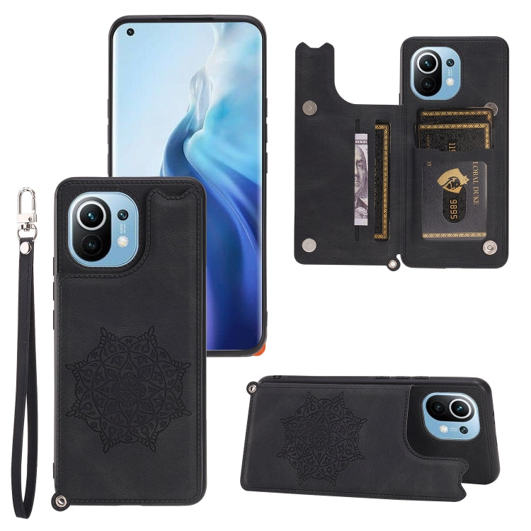For Xiaomi Mi 11 Mandala Embossed PU + TPU Magnetic Case with Card Slots & Holder & Lanyard
