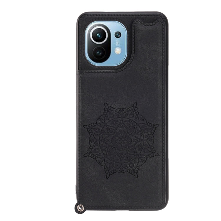 For Xiaomi Mi 11 Mandala Embossed PU + TPU Magnetic Case with Card Slots & Holder & Lanyard