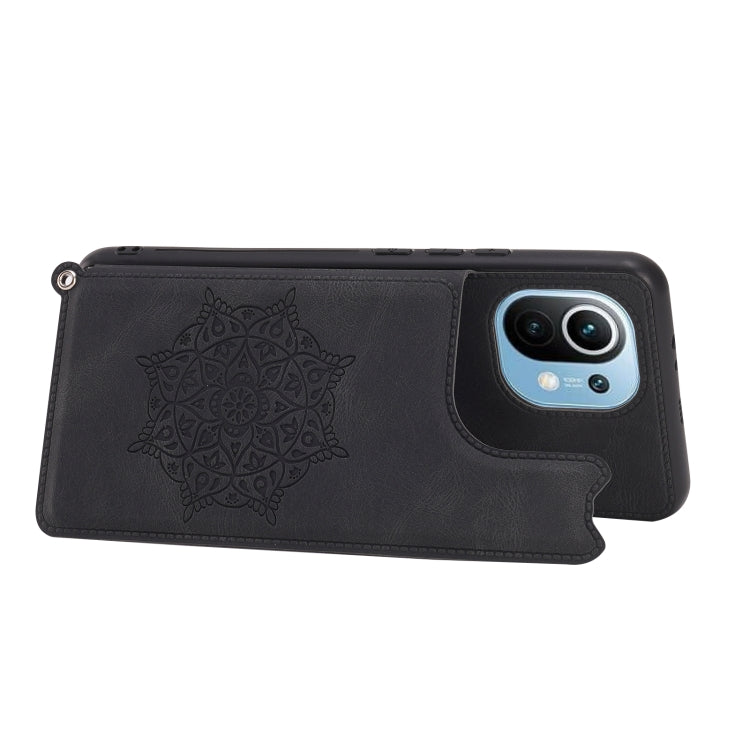For Xiaomi Mi 11 Mandala Embossed PU + TPU Magnetic Case with Card Slots & Holder & Lanyard