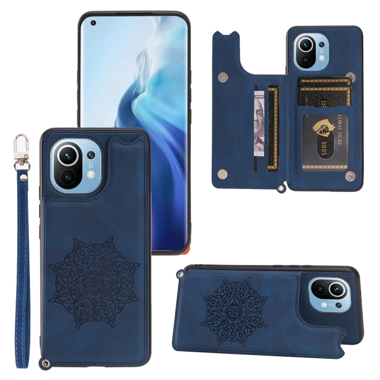 For Xiaomi Mi 11 Mandala Embossed PU + TPU Magnetic Case with Card Slots & Holder & Lanyard