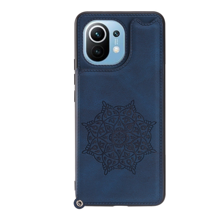 For Xiaomi Mi 11 Mandala Embossed PU + TPU Magnetic Case with Card Slots & Holder & Lanyard