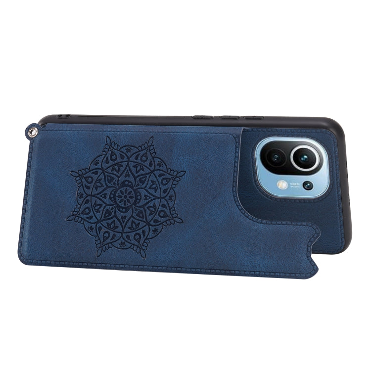 For Xiaomi Mi 11 Mandala Embossed PU + TPU Magnetic Case with Card Slots & Holder & Lanyard