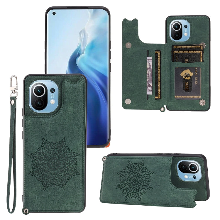 For Xiaomi Mi 11 Mandala Embossed PU + TPU Magnetic Case with Card Slots & Holder & Lanyard