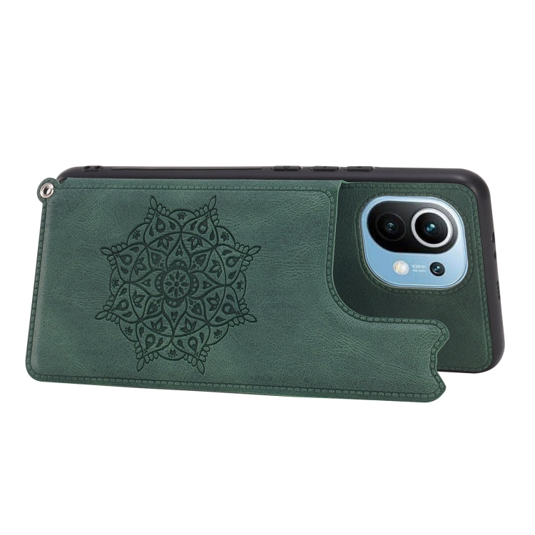 For Xiaomi Mi 11 Mandala Embossed PU + TPU Magnetic Case with Card Slots & Holder & Lanyard