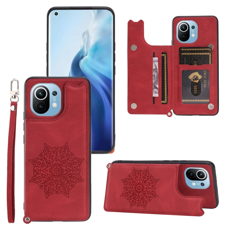 For Xiaomi Mi 11 Mandala Embossed PU + TPU Magnetic Case with Card Slots & Holder & Lanyard