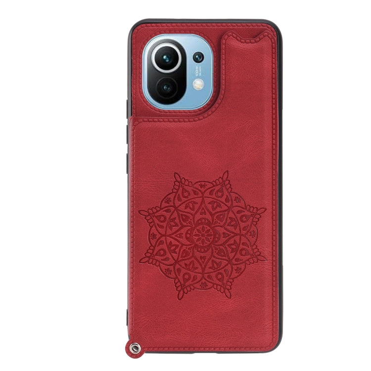 For Xiaomi Mi 11 Mandala Embossed PU + TPU Magnetic Case with Card Slots & Holder & Lanyard
