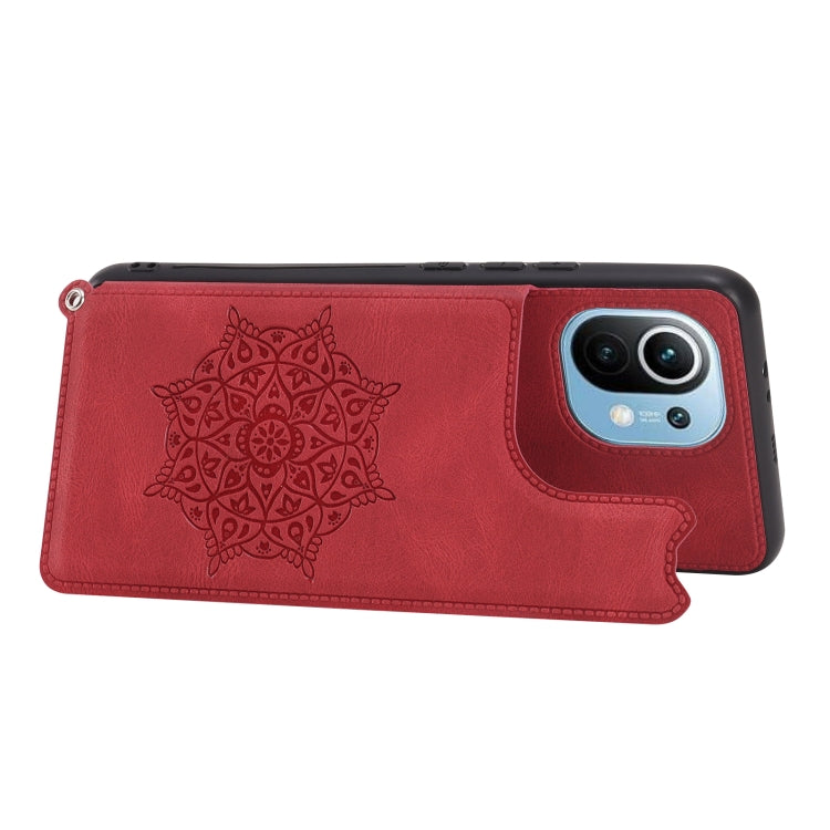For Xiaomi Mi 11 Mandala Embossed PU + TPU Magnetic Case with Card Slots & Holder & Lanyard